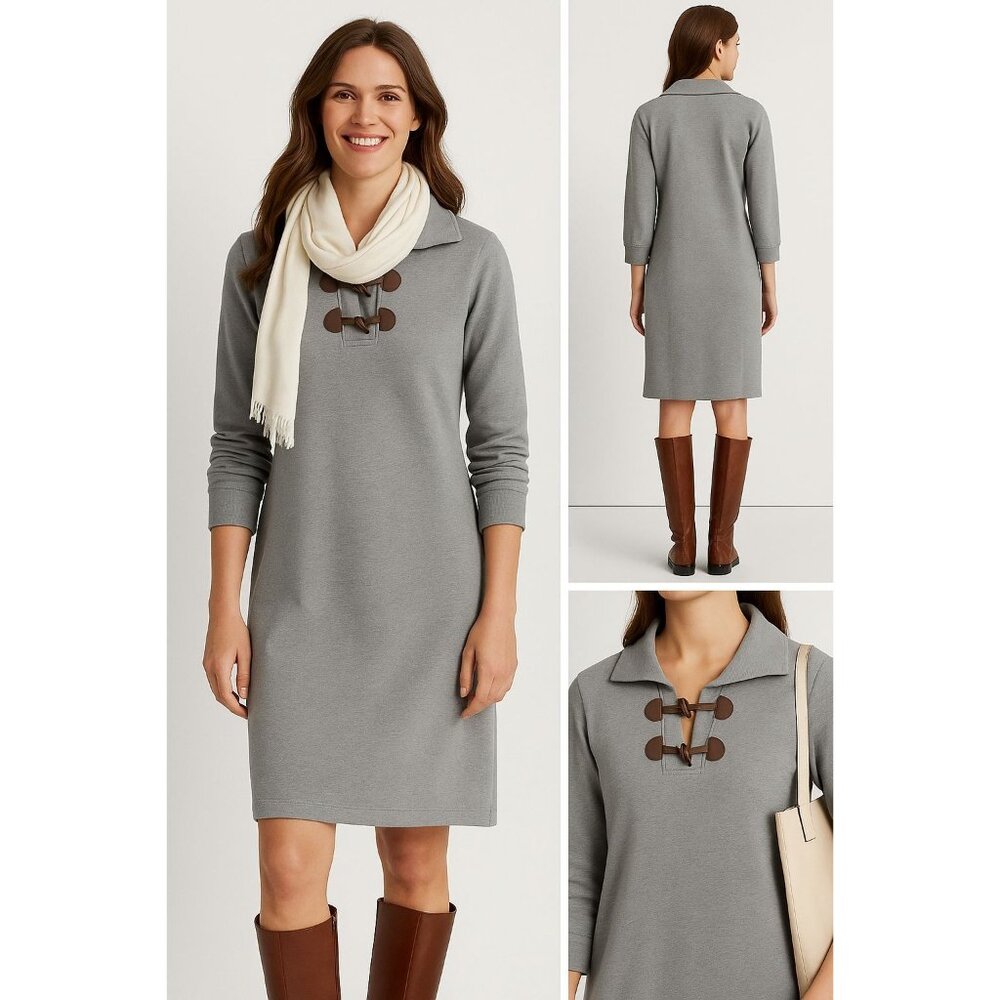 Lauren Ralph Lauren Womens Tunic Dress Sz S Gray Toggle Neck Preppy Classic Fall